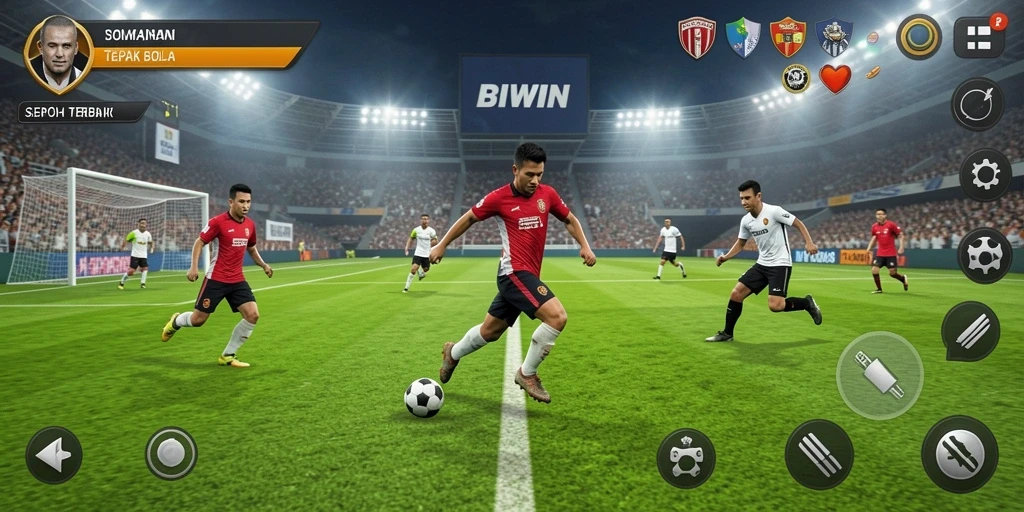 Tampilan permainan menarik dalam BIWIN yang menggambarkan aksi sepak bola seru.
