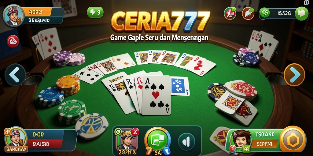 Screenshot CERIA777 menampilkan sesi gameplay Gaple yang seru dan mendebarkan.