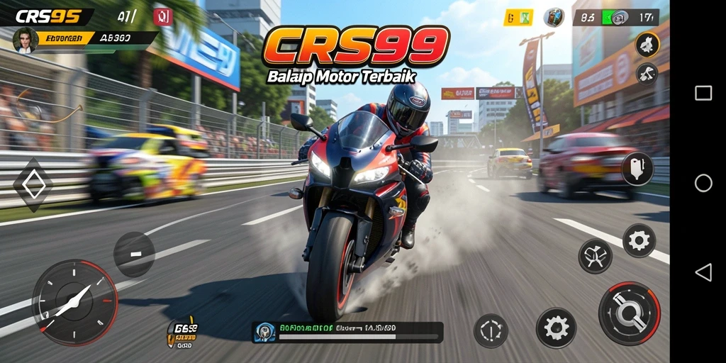 Screenshot gameplay CRS99 menampilkan balap motor yang seru dan mendebarkan.