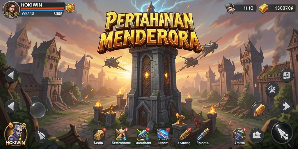 Gameplay menara pertahanan yang mendebarkan dan strategis di HOKIWIN.