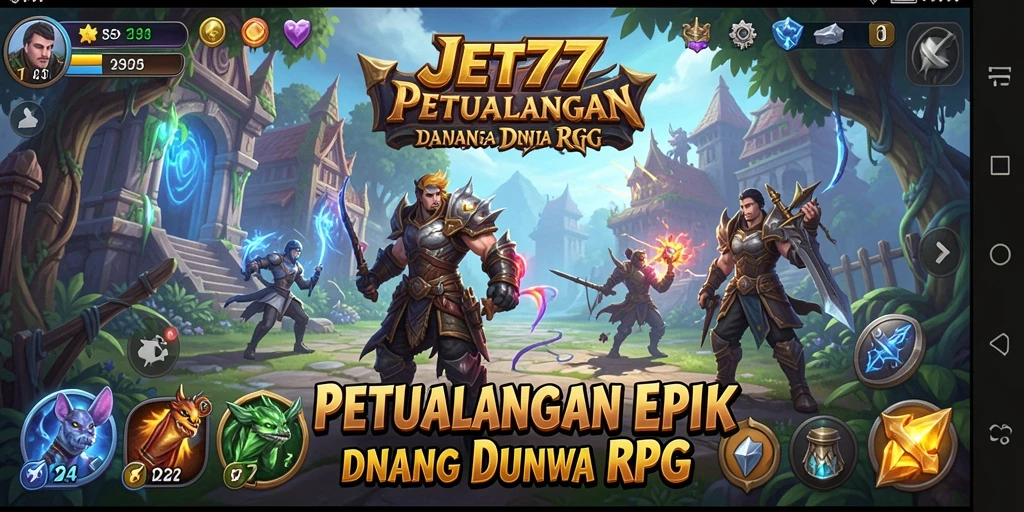 Tampilan gameplay JET77 yang menampilkan pertarungan epik dan eksplorasi.