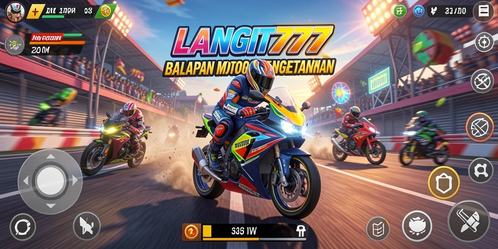 Tangkapan layar dari gameplay mendebarkan LANGIT777 saat balapan motor.