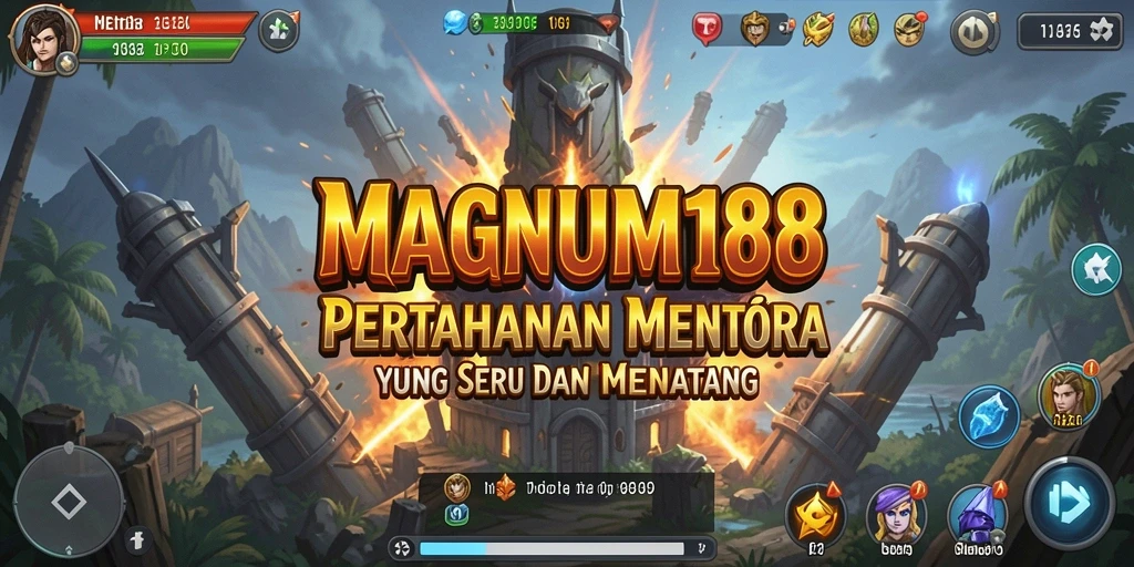 Screenshot utama MAGNUM188 menunjukkan aksi seru gameplay Tower Defense.