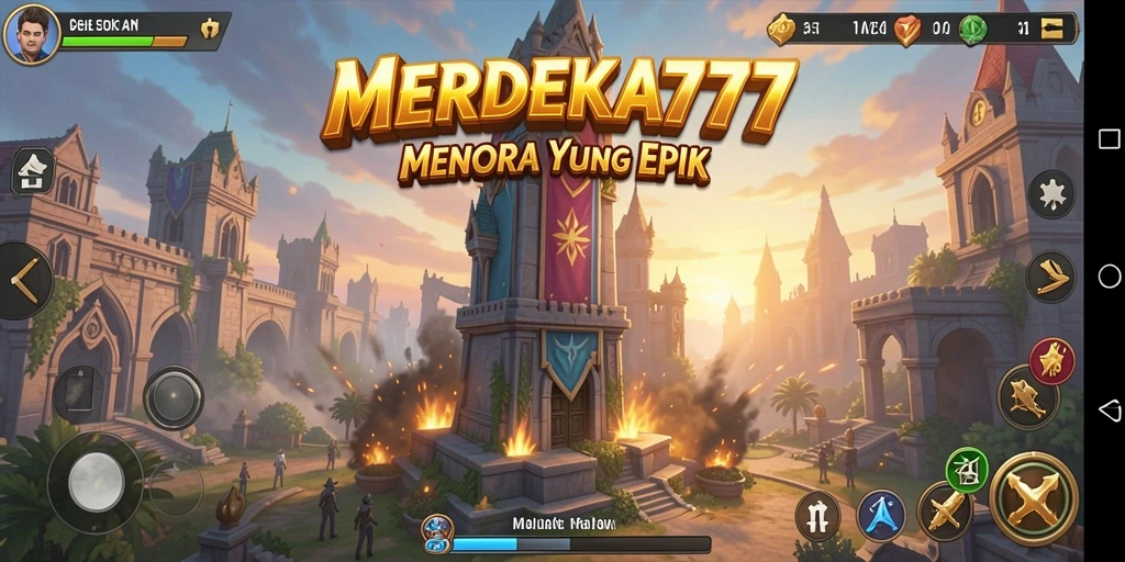 Screenshot gameplay <strong>MERDEKA777</strong> menunjukkan menara yang berfungsi dengan baik melawan gelombang musuh.