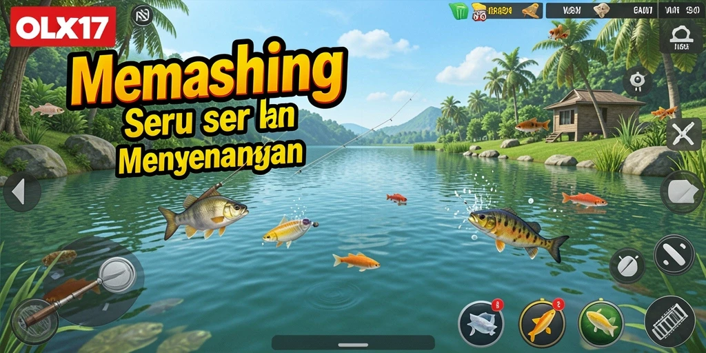 Gameplay OLX17: Menangkap ikan dengan berbagai alat pancing.