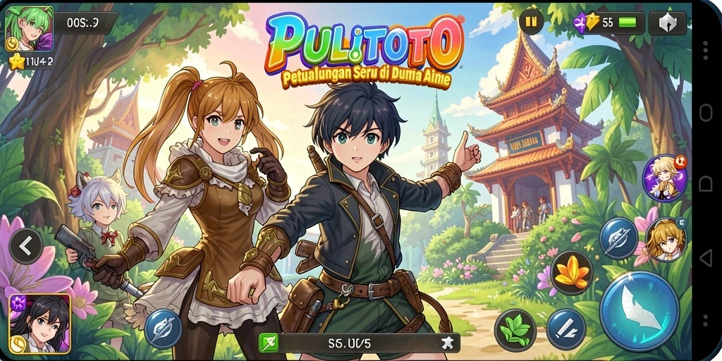 Screenshot utama PULITOTO menampilkan aksi seru karakter dalam pertarungan Anime.