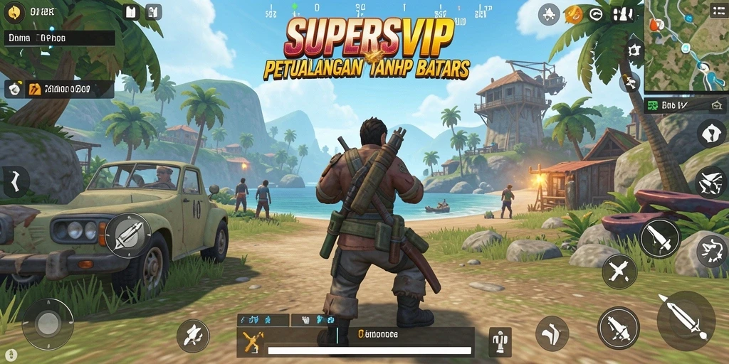 Screenshot gameplay SUPERSVIP menampilkan eksplorasi dunia terbuka yang mengesankan.