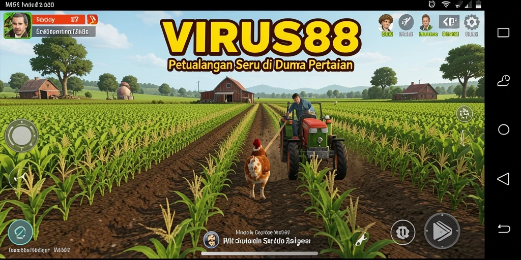 Tangkapan layar gameplay VIRUS88 dengan aktivitas bertani yang seru.